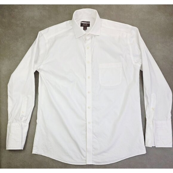 Tasso Elba Size 17 34-35 XL Non Iron Regular Fit Mens White French Cuff Shirt - Picture 1 of 9